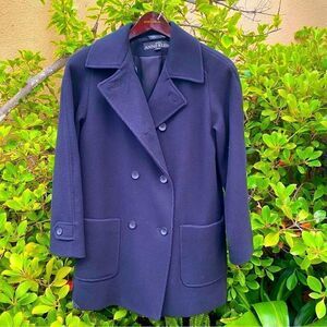 🧥Anne Klein Black Wool Double Breasted Coat/Jacket Size 4 Petite. EUC! Lined